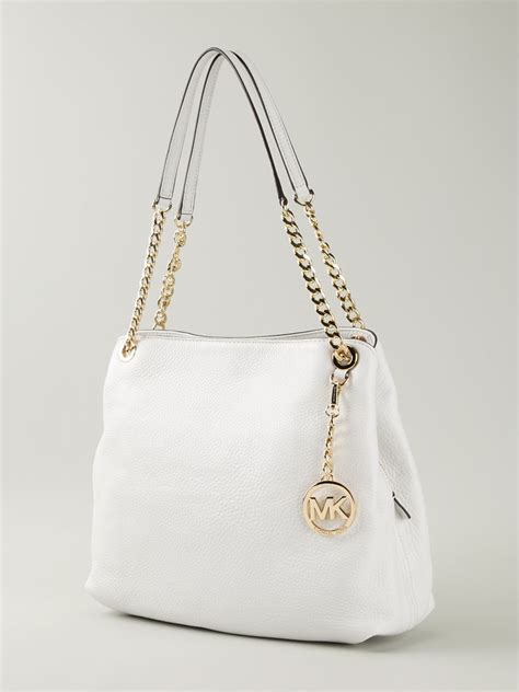 white michael kors bag with gold chains|white shoulder bag michael kors.